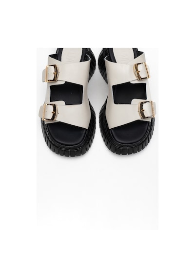 Luvishoes Luvi Shoes Joanes Ekru Cilt Hakiki Deri Çift Bantlı Kadın Dolgu Taban Terlik Ekru