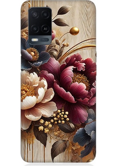 Oppo A54 Uyumlu Ahşap Üzerinde Gölge Çiçekler Desenli Silikon Kılıf Çok Renkli