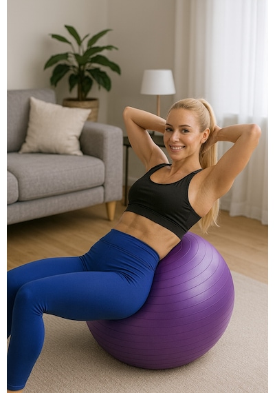 Evapera Yeni Nesil Pilates Topu + Pompa Profesyonel Dayanıklı Fitness Yoga Denge Egzersiz Plates Topu 75 Cm Mor