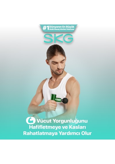 Skg F3 Masaj Tabancası, Yeşil, 4 Darbe Yoğunluğu, Farklı Bölgelerde Kullanıma 4 Modüler Masaj Başlığı Yeşil