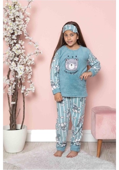 Tarık Kız Çocuk Uzun Kollu Garson Boy Polar Kışlık Pijama Takımı Turkuaz