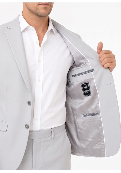Tk6893 Erkek Klasik 2 Li Takım Elbise 2 Düğmeli Slim Fit Esnek Kumaş Çift Yırtmaçlı 7 Drop Gri
