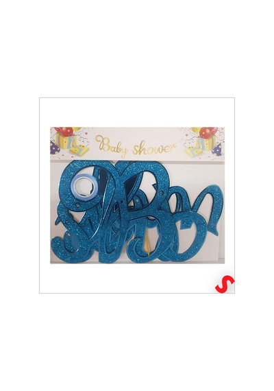 Baby Shower Simli Folyo Karton Banner, 90 Cm - Mavi Diğer
