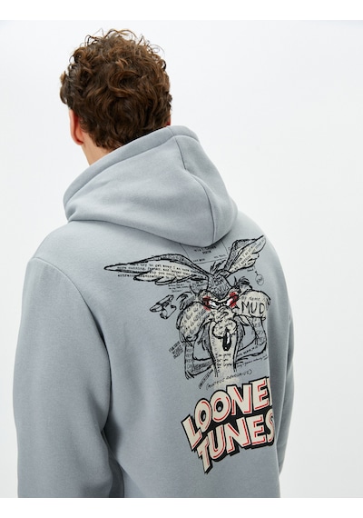 Koton Wile Coyote Kapşonlu Sweat Lisanslı Arkası Baskılı Şardonlu Gri 4wam70326mk Gri