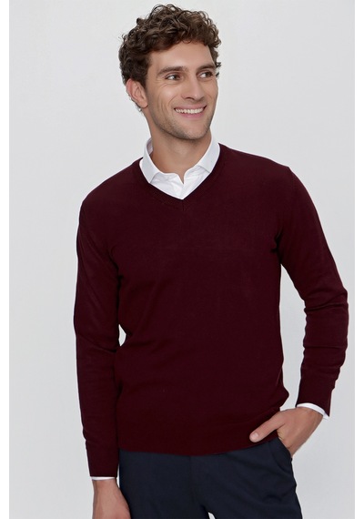 Morven Basic Dinamik Fit Rahat Kesim V Yaka Triko Kazak 99kc017004752 Koyu Bordo