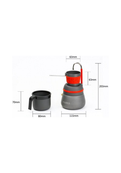Alocs Kamp Filtre Kahve Demleme Potu Moka Pot Tam Set Siyah - Kırmızı