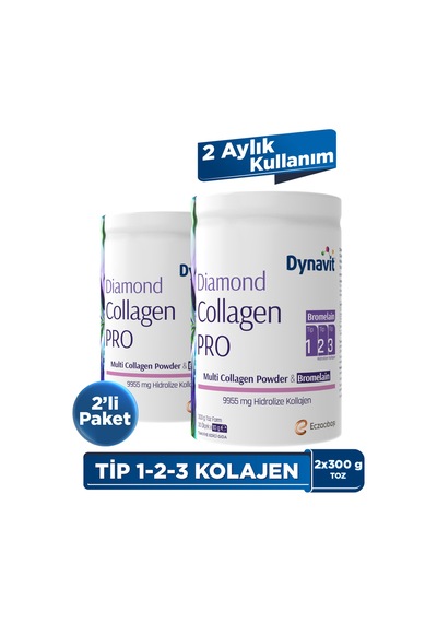 Dynavit Diamond Multi Collagen&bromelain Ananas Ekstresi 300g Toz X2 - Diyetisyen Önerisi - Hidrolize Peptit Tip 1&3 Sığır Ve Tip 2 Tavuk Kolajeni, Bromelain