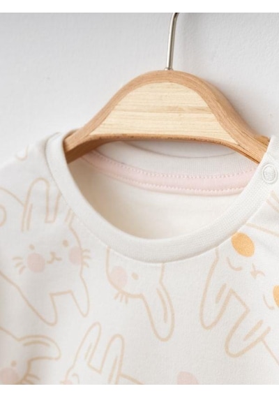 Zekids Kız Bebek Tavşan Baskılı Organik Eşofman Takım-15486 Pudra