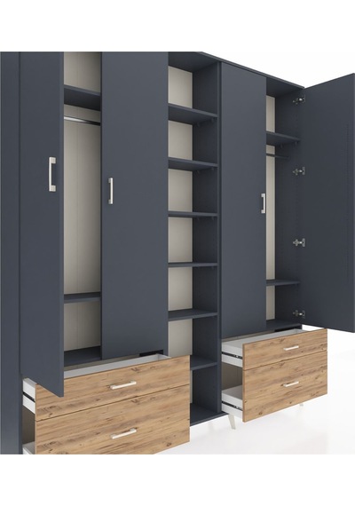 Arges Dolap 12 Raflı 4 Çekmeceli 2 Askılı 220x30x243 Antrasit-antrasit/çam Antrasıt/atlas Çam Arges Dolap 12 Raflı 4 Çekmeceli 2 Askılı 220x30x243 Antrasit-antrasit/çam Antrasıt/atlas Çam