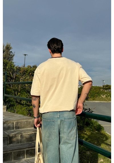 Sunset Valley Baskılı Oversize Tişört Bej Bej