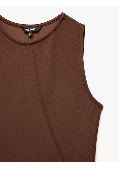 Koton Viskon Karışımlı Slim Fit Yırtmaçlı Kolsuz Bisiklet Yaka Bodycon Kalem Uzun Elbise Kahverengi 6sak80035pk Kahve