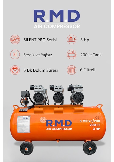 R.m.d Kompresör 100 Lt Hava Kompresörü Sessiz Ve Yağsız S750x3