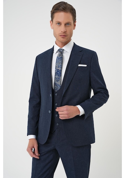 Efor Slim Fit Çift Yırtmaç Keten Karışımlı Yelekli Klasik Lacivert Takım Elbise Tk 914 Lacivert Efor Slim Fit Çift Yırtmaç Keten Karışımlı Yelekli Klasik Lacivert Takım Elbise Tk 914 Lacivert
