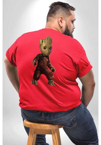 Angemiel Bebek Groot Guardians Galaxy Büyük Beden Kırmızı Tişört Kadın Erkek Ünisex Sırt Baskılı Kırmızı