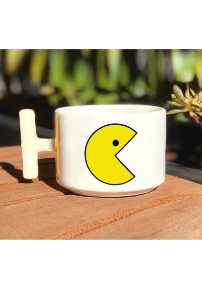 Pac-man Baskılı Beyaz T Kulp Kupa Bardak