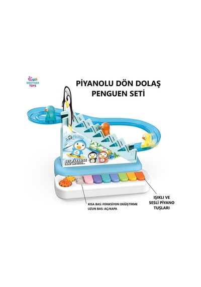 Piyanolu Dön Dolaş Penguen Kaydıraklı Işıklı Sesli Dön Dolaş Merdivenli Penguenler