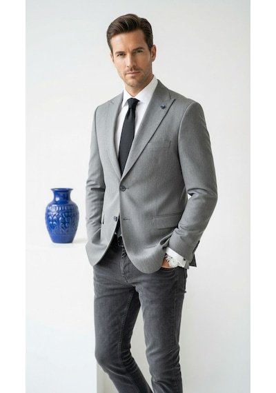 Plus Scorpion Erkek Blazer Ceket Twill Puntolu Kırlangıç Yaka 2 Düğmeli Çift Yırtmaçlı Slim Fit Açık Gri Plus Scorpion Erkek Blazer Ceket Twill Puntolu Kırlangıç Yaka 2 Düğmeli Çift Yırtmaçlı Slim Fit Açık Gri