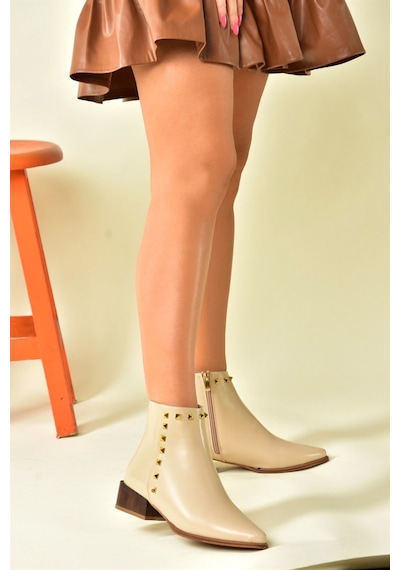 Fox Shoes Bej Zımba Detaylı Kadın Bot N820032309 Bej