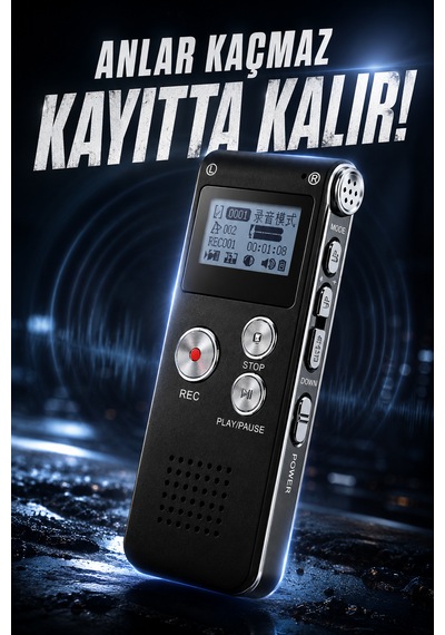 8 Gb Dijital Ses Kayıt Cihazı Vor Sesle Aktive Kayıt Mp3 Çalar Harici Mikrofon