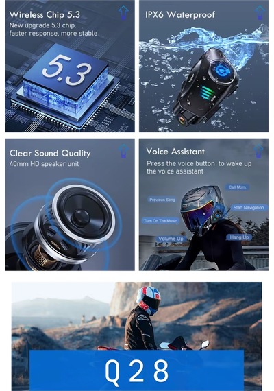 Wearfitpro Q28 Motosiklet Kask İçin 1080p 360 Derece Dönebilen Video Kamera Bluetooth Kulaklık