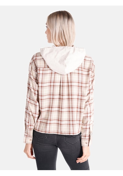 Colin's Colins Regular Fit Kareli Kapüşonlu Bej Kadın Uzun Kol Gömlek Cl1065066 Bej