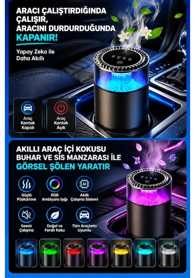 Harvox Hx-cf002 Akıllı Araç Parfümü Led Işıklı Buhar Efektli Oto Kokusu Difüzör