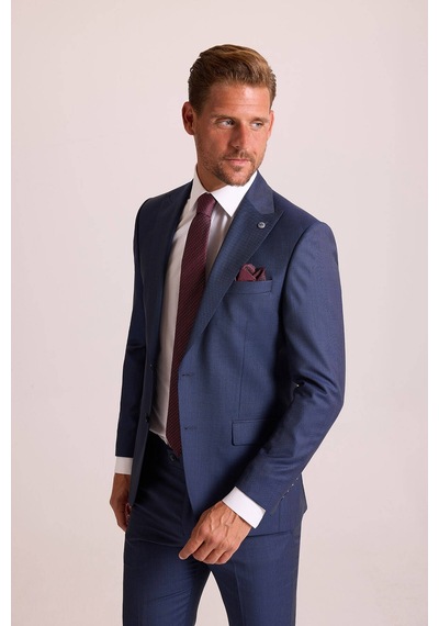 Ysf Erkek Petrol Slim Fit Sivri Yaka Takım Elbise Petrol