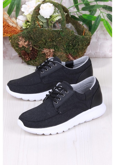 Fort Dks 020 Hafif Rahat Keten Sneaker Erkek Ayakkabı Siyah - Beyaz