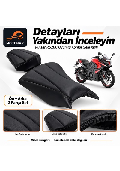 Motenar Pulsar Rs200 Konfor Sele Kılıfı Visco Ön Arka Set Siyah