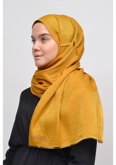 Altobeh Kadın Düz Renk Pırıltı Simli Tesettür Shawl Parlak Abiye Şal - Hardal