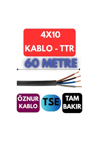 Öznur 4x10 Ttr Kablo Metre Seçenekli Siyah - 60 Metre
