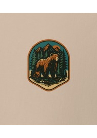Wildstyle Boz Ayı Renkli Vintage Yaban Hayat Doğa Orman Rozet Baskılı Unisex Bisiklet Yaka Pamuklu Tişört Camel