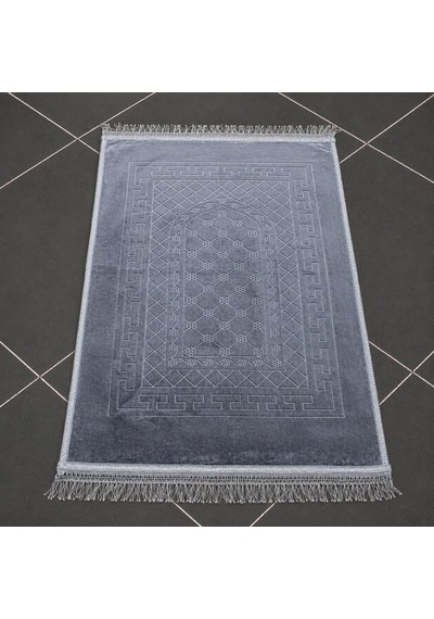 Tesbihane Kişiye Özel Nakış İşlemeli Hediyelik Seccade - Peluş Kumaş Gri