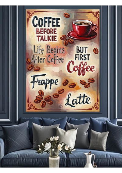 Ahşap Tablo Kahve Zamanı Yazılı Poster