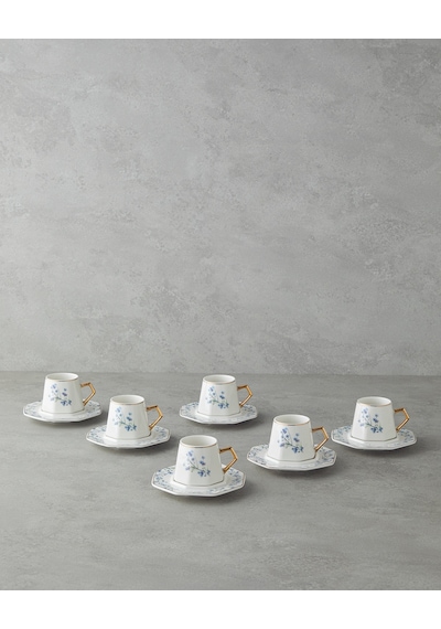 Lavendpetal New Bone China 12 Parça 6 Kişilik Kahve Fincan Takımı 80 Ml Mavi