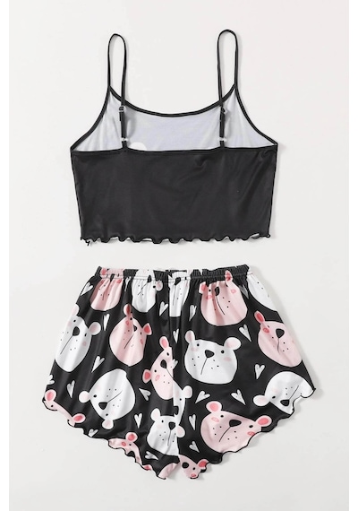 Merry See Uyuyan Ayıcık Basklı Ultrasoft Askılı Sortlu Pijama Takımı 001
