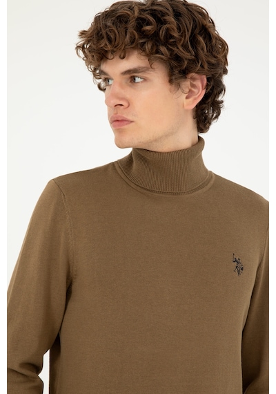 U.S. Polo Assn. Erkek Slim Fit Boğazlı Yaka Haki Basic Kazak 50293523-VR027