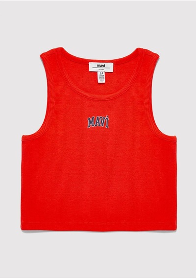 Mavi Logo Baskılı Atlet Canlı Kırmızı Kirmizi