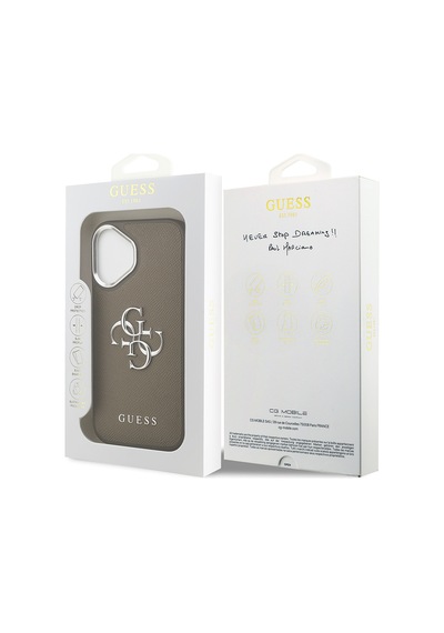 Apple Uyumlu iPhone 17 Kılıf Guess Lisanslı Grained 4g Metal Büyük Logolu Kapak Kahverengi Kahverengi