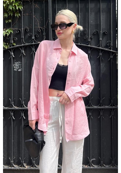 Madmext Pembe Uzun Kollu Oversize Gömlek Mg2003-pembe Pembe