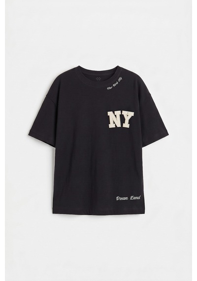 Siyah Oversize Kısa Kollu Baskılı Kız Çocuk T-shirt - 75174