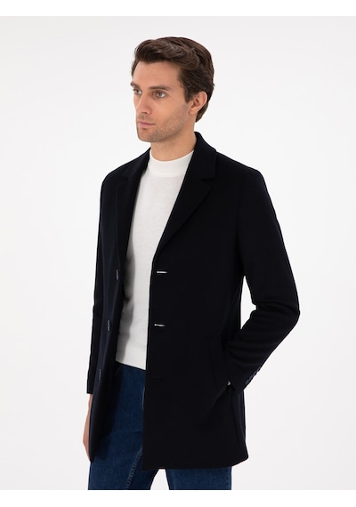 Cacharel Lacivert Yün Karışımlı Ex. Slim Fit Palto