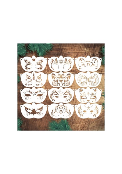 Kk Swords Stencil Tasarım 12 Adet Sl094 Çocuk Yüz Boyama Maskeleri Set:47 Pasta, Ahşap, Yüz Boyama Şablonu