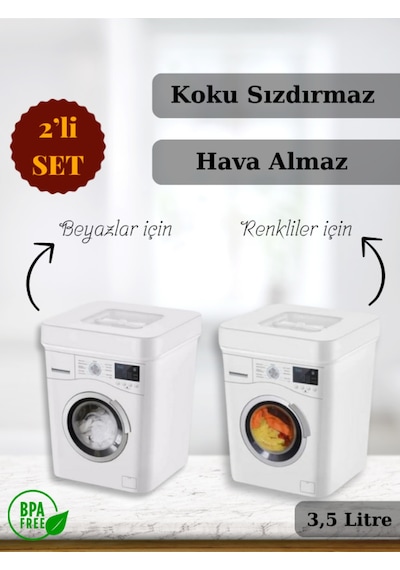 Deterjan Kutusu 2 Li Set 3.5 Litre Kapasiteli, Beyaz Ve Renkliler Için Ayrı Saklama Çözümü Plastik Diğer