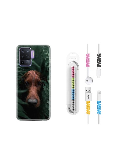 Oppo Reno 5 Lite Kılıf Kablo Koruyuculu Flowers Dog 1346