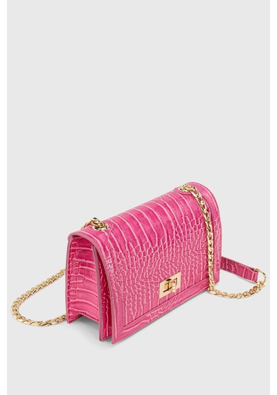 Housebags Kadın Pembe Zincirli Kilitli Timsah Desenli Çapraz Askılı Çanta 224 Pembe