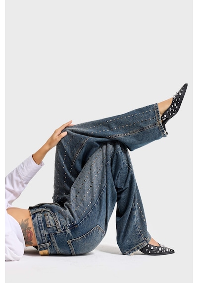 it's basic Kadın T.kot 2w48 Rengi Taş Detaylı Skater Fit Tasarım Denim Jean Kırmızı