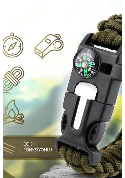 3b Trend Survıval Pusulalı Hayatta Kalma Bilekliği Kamp Bileklik Düdük Çok Amaçlı Outdoor Aksesuar Çok Renkli