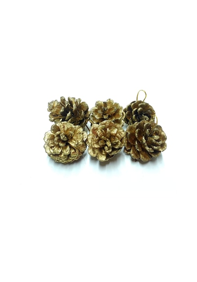 Gold Çam Kozalak Süs 4 Cm 6 lı