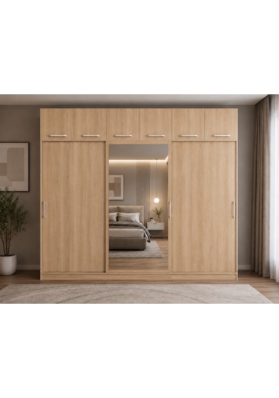 Luma Tamamı Mdf Sürgü Kapaklı Dolap Gardırop Yüklüklü Meşe 180 Cm